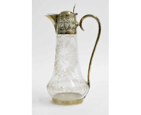 Victorian silver mounted etched glass jug, maker Jehoida Alsop Rhodes, Sheffield 1873, 11" high