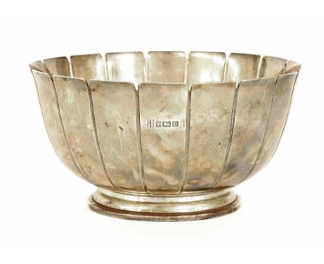 Silver circular fluted footed bowl, maker Cooper Brothers & Sons, Sheffield 1976, 6.5" diameter, 12.9oz t approx