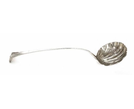 Georgian 18th century silver 'Onslow' pattern serving ladle, marks indistinct,, 15.5" long, 8.7oz t approx