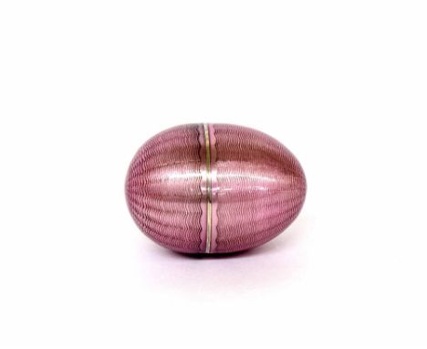 Russian pink guilloche enamel silver egg shaped box, stamped marks, maker 'BA', 2"