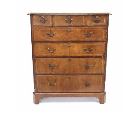 18th century walnut chest of drawers (the top of a chest on chest), crossbanded and inlaid with boxwood lines, fitted with th