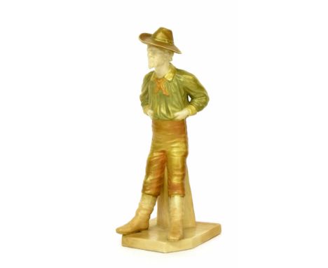 Royal Worcester figure - The Yankee, from the Peoples of the World Series, modelled by James Hadley, decorated in matt green 
