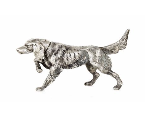 Novelty cast silver pot in the form of a setter dog, with detachable head, maker Viner's Ltd, Sheffield, 1938, 5.5" long, 6.5