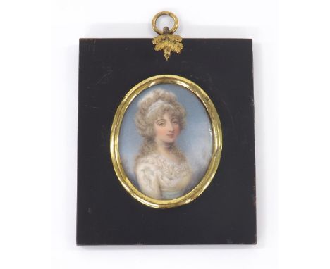 Circle of Andrew Plimer (18th/19th century) - Portrait miniature of a fashionable lady, head and shoulders, wearing a white d