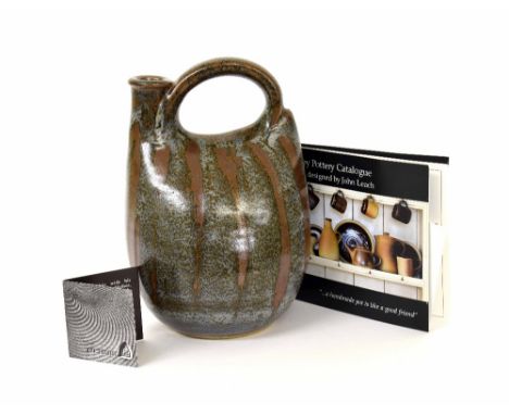 Muchelney Pottery (John Leach) glazed stoneware studio 'Bag' vase, stamped factory marks, 9.5" high