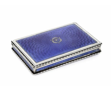 Attractive Austrian silver-gilt and blue guillouche enamel rectangular box, maker 'JA', stamped 935, no. 404, 3" x 2"