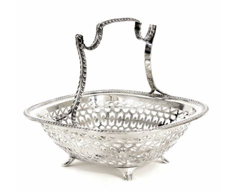 Silver pierced square cake basket with a fixed handle, maker Martin Hall & Co Ltd. Sheffield 1924, 7" wide, 10.6oz t approx