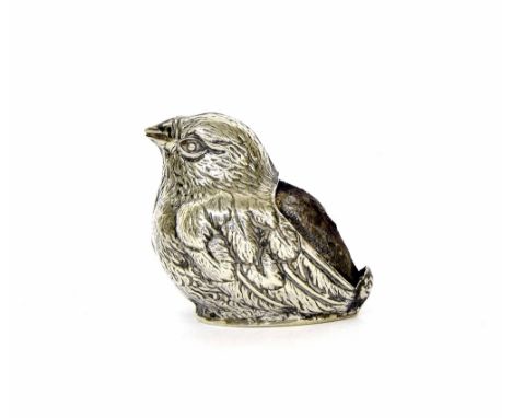 Edwardian novelty silver pin cushion in the form of a chick, maker William Hair Haseler, Birmingham 1907, 1.75"