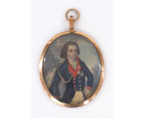 English School (19th/20th century) - Portrait miniature of a gentleman wearing a blue coat decorated with a medal and another