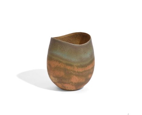 λ JOHN WARD (BRITISH 1938-2023)A MATT BROWN ORANGE AND TURQUOISE-GREEN VASEStoneware, impressed with JW sealHeight: 21cm (8¼ 