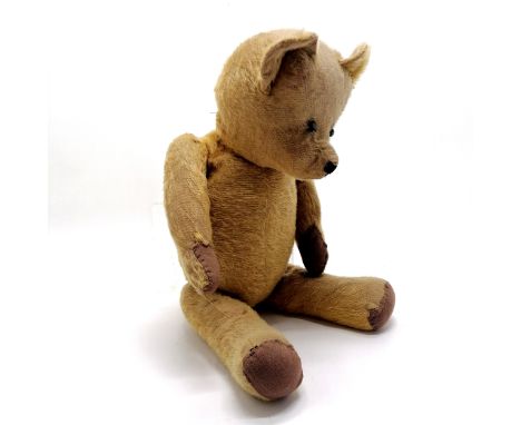 Antique mohair jointed american stick bear with button eyes - 60cm tall ~ in love worn condition with obvious wear and old re