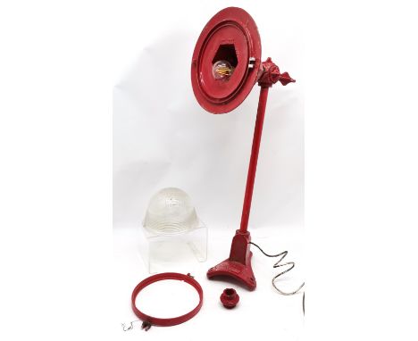 Vintage Revo cast iron exterior wall lamp with original Holophane glass shade. Light fitting 30cm diameter and total drop 54c