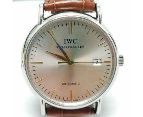 IWC Schaffhausen Portofino automatic wristwatch #3230022 - 38mm stainless steel case on a crocodile leather strap with stainl