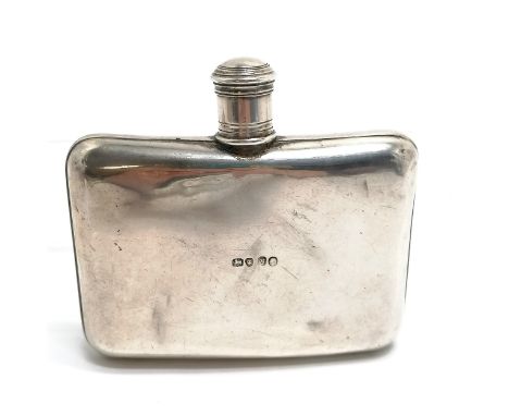 Victorian silver pocket hip flask - 10cm x 9.5cm high &amp; 101g total weight ~ slight dents