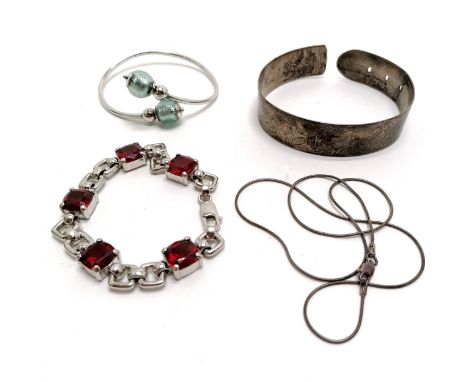 3 x silver bracelets (cuff a/f) + 42cm necklace - total weight 82g - SOLD ON BEHALF OF THE NEW BREAST CANCER UNIT APPEAL YEOV