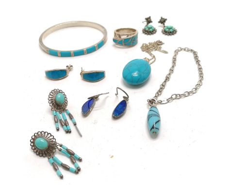 Qty of silver jewellery mostly turquoise stone set, black opal earrings etc - total weight 58g - SOLD ON BEHALF OF THE NEW BR