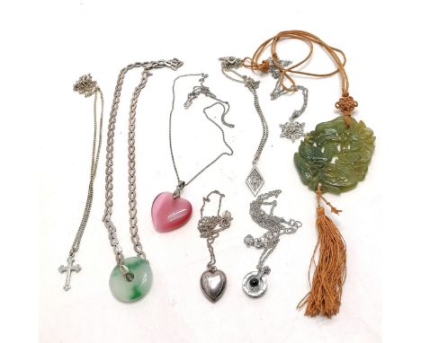 6 x silver necklaces (4 with silver pendants inc locket &amp; diamond set snowflake) t/w costume pendant set with ruby on cha