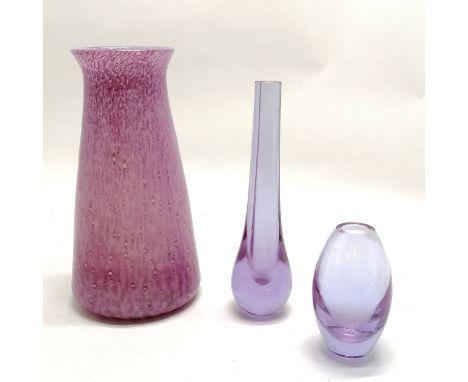 Monart pink art glass vase (24cm high) + 2 spill vases - SOLD ON BEHALF OF THE NEW BREAST CANCER UNIT APPEAL YEOVIL HOSPITAL