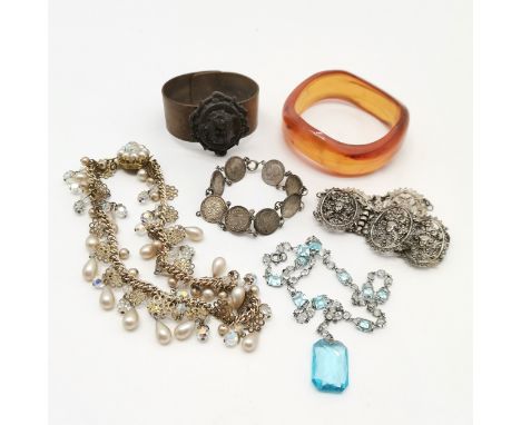 Antique vulcanite bangle, Austrian crystal necklace, coin bracelet (a/f) etc - SOLD ON BEHALF OF THE NEW BREAST CANCER UNIT A