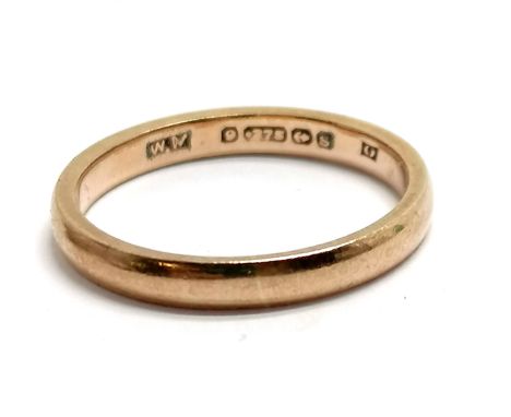 9ct hallmarked gold band ring - size M &amp; 2g - SOLD ON BEHALF OF THE NEW BREAST CANCER UNIT APPEAL YEOVIL HOSPITAL