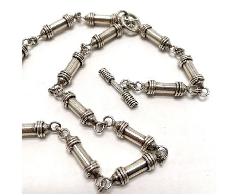 Silver hallmarked heavy gauge fancy tubular link necklace with t-bar catch - 44cm &amp; 52g