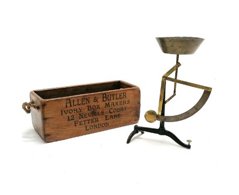 Allen &amp; Butler advertising box (28cm x 11cm x 11cm deep) t/w brass &amp; steel balance scales