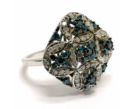 Silver multi blue / white diamond stone set ring - size Q &amp; 4g total weight