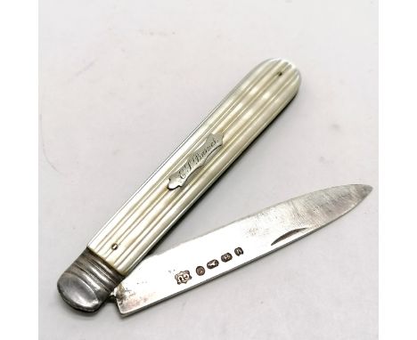 Antique 1865 silver bladed fruit knife by George Unite - total length 14cm ~ tip slight a/f
