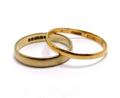 Antique 22ct hallmarked gold band ring - size Q &amp; 1.1g t/w 9ct hallmarked gold band ring - size L½ &amp; 1.3g - SOLD ON B