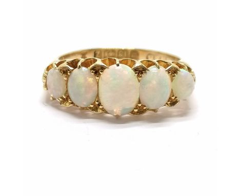 Antique 18ct hallmarked gold 5 opal stone set ring - size L½ &amp; 3.9g total weight