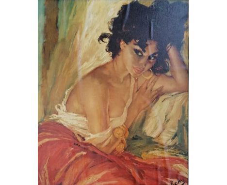 Mid Century Charles Roka (1912-99) print of a gypsy girl - frame 79cm x 68.5cm ~ mount has some toning