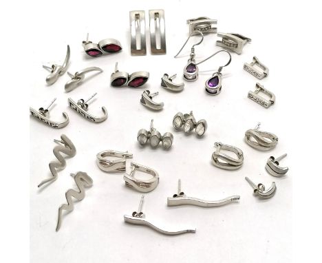 14 x silver marked pairs of earrings inc amethyst stone set, garnet - longest 2.5cm &amp; 43g total weight - SOLD ON BEHALF O
