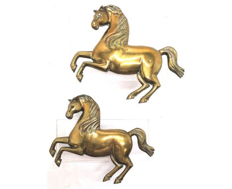 2 x Original Invicta steam traction engine prancing horse plaques - 25cm across