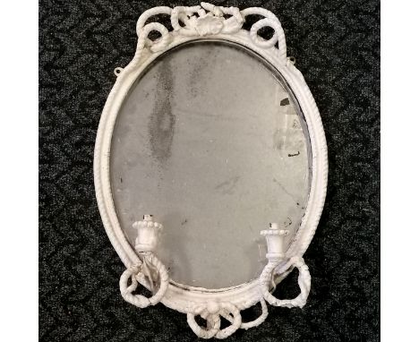Antique oval plaster framed mirror with bow and sconce detail ( have been wired for lights but would need to be re wired) 60c