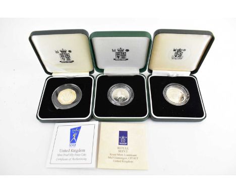 ROYAL MINT; an NHS Silver Proof 50p Coin, 1992 Silver Proof Piedfort 10p Coin and a 1994 Bank of England £2 Silver Proof Coin