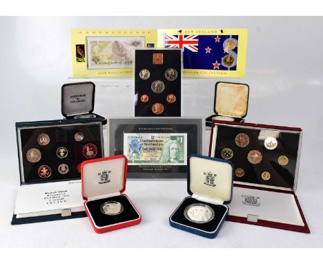 A collection of commemorative coins, including proof sets, individual silver coins, also a European Community Summit 1992 £1 