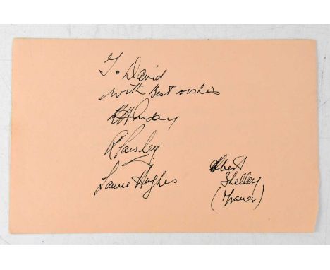 FOOTBALL; a page from an autograph book bearing signatures to the front, including Bob Paisley, Laurie Hughes, Albert Shelley