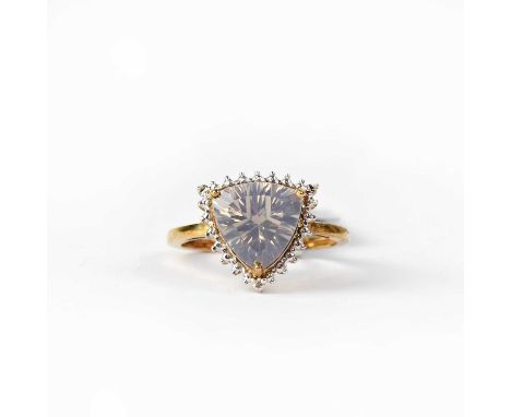 A 9ct yellow gold dress ring set with quartz and diamond surround, size M, approx. 2.8g.