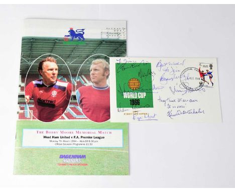 ENGLAND WORLD CUP WINNERS 1966; a first day cover bearing several signatures including Bobby Moore, Roger Hunt and Kenneth Wo