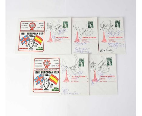 LIVERPOOL FOOTBALL CLUB; five 1981 European Cup Final first day covers bearing numerous signatures including Bob Paisley and 