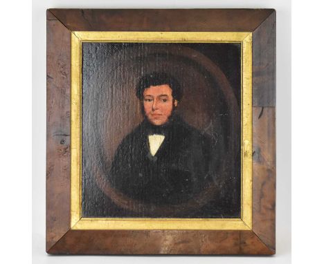 A 19th century oil on board, portrait of a gentleman, unsigned, 17.5 x 15.5cm, framed.Condition Report: Naive portrait, no mi