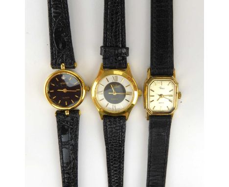 Three ladies' wristwatches, comprising a Montine example, the black dial set with baton numerals and white stone at 12 o'cloc