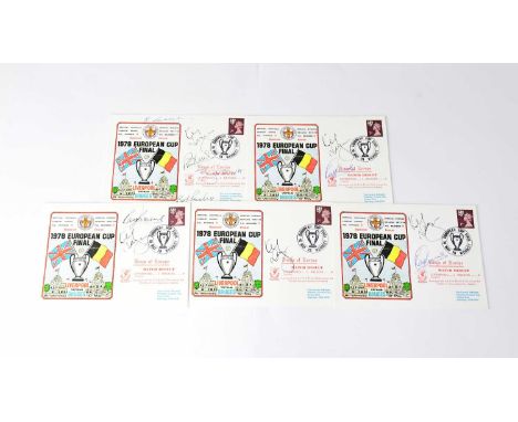 LIVERPOOL FOOTBALL CLUB; five 1978 European Cup Final first day covers bearing various signatures including Bob Paisley and K