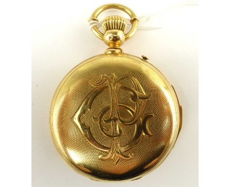 LE ROY &amp; FILS, HORLOGERS, PARIS; a 19th century 18ct gold full hunter repeating pocket watch, the white enamelled dial se