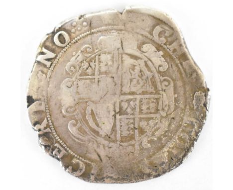 A Charles I hammered silver half crown, mint mark possibly MM and crown, date suggested 1635.Condition Report: It has been he