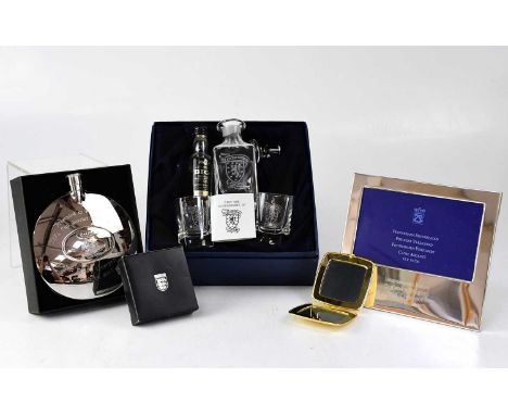 A group of football related memorabilia including a miniature decanter and two glasses for the Scottish Football Association,