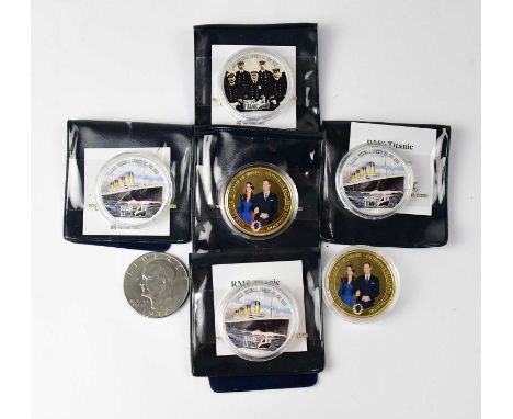 WESTMINSTER MINT; four silver dollar commemorative coins for RMS Titanic, each with certificate, a 1972 dollar and two Prince