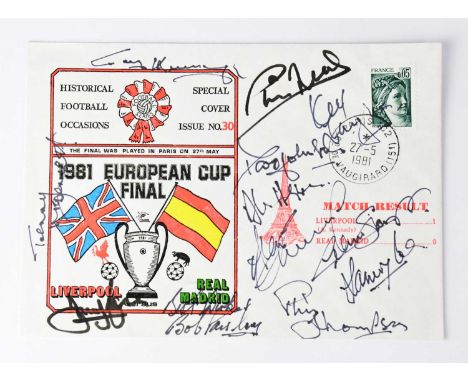 LIVERPOOL FOOTBALL CLUB; a 1981 European Cup Final first day cover bearing several signatures, including Graeme Souness and S