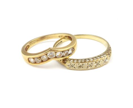 Two 9ct gold white stone dress rings, sizes K and P, combined approx. 3g (2).Condition Report: The stones are not diamonds.