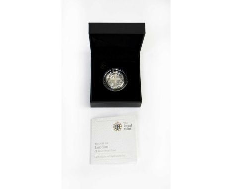 A 2010 London £1 silver proof coin, encapsulated, boxed and with certificate from the Royal Mint.